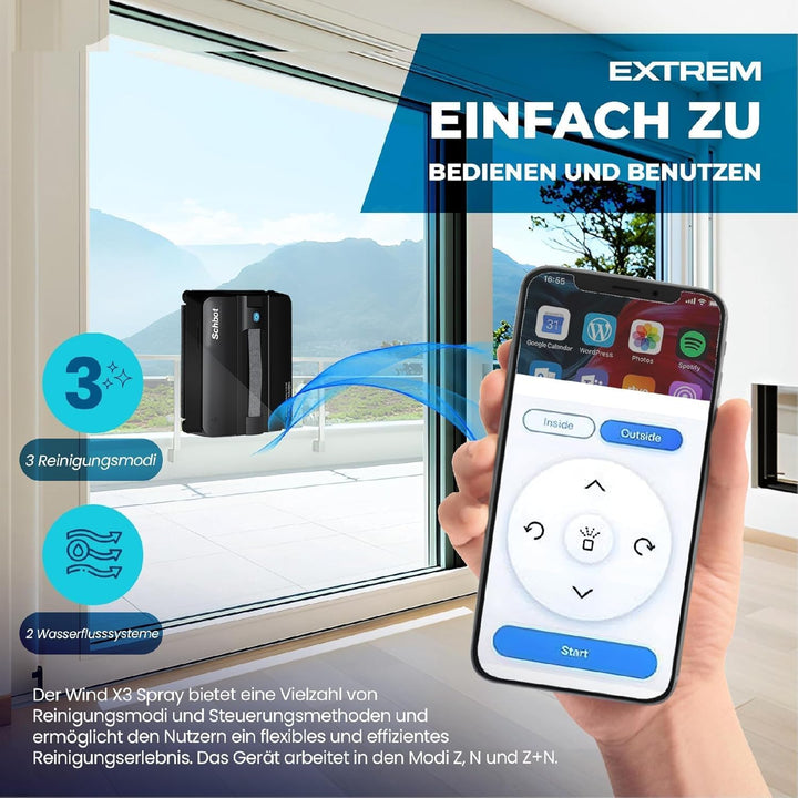 Wind X3 Fensterputzroboter Set mit 5 Mikrofaser-Reinigungstüchern – Elektrischer Fensterreiniger mit