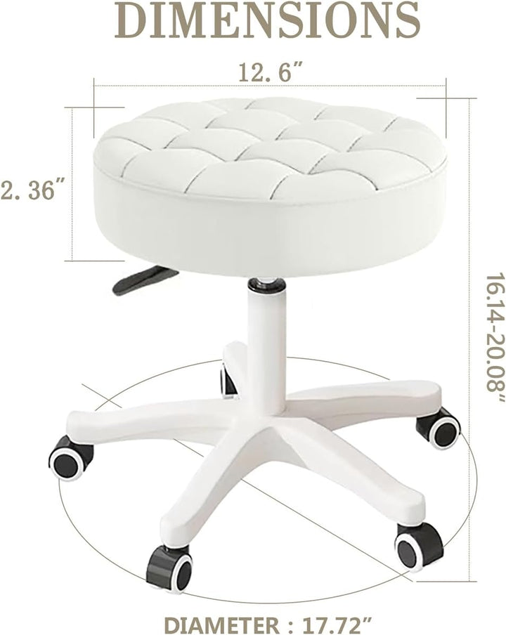 Kleiner Stuhl, runder Drehhocker mit Rollen, Sitzhöhe 35–45 cm, 360° drehbar, PU-Leder, höhenverstel