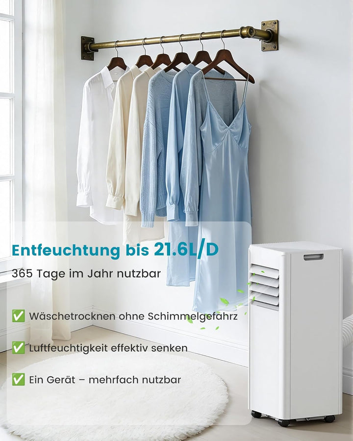 Electactic Mobile Klimaanlage 9000 BTU, 3-in-1 Mobiles Klimagerät mit Abluftschlauch & Ventilator &