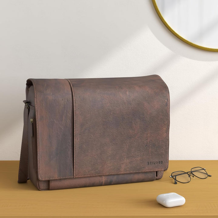 STILORD Vintage Umhängetasche Leder gross für Herren Damen 15.6 Zoll Laptoptasche Unitasche Bürotasc