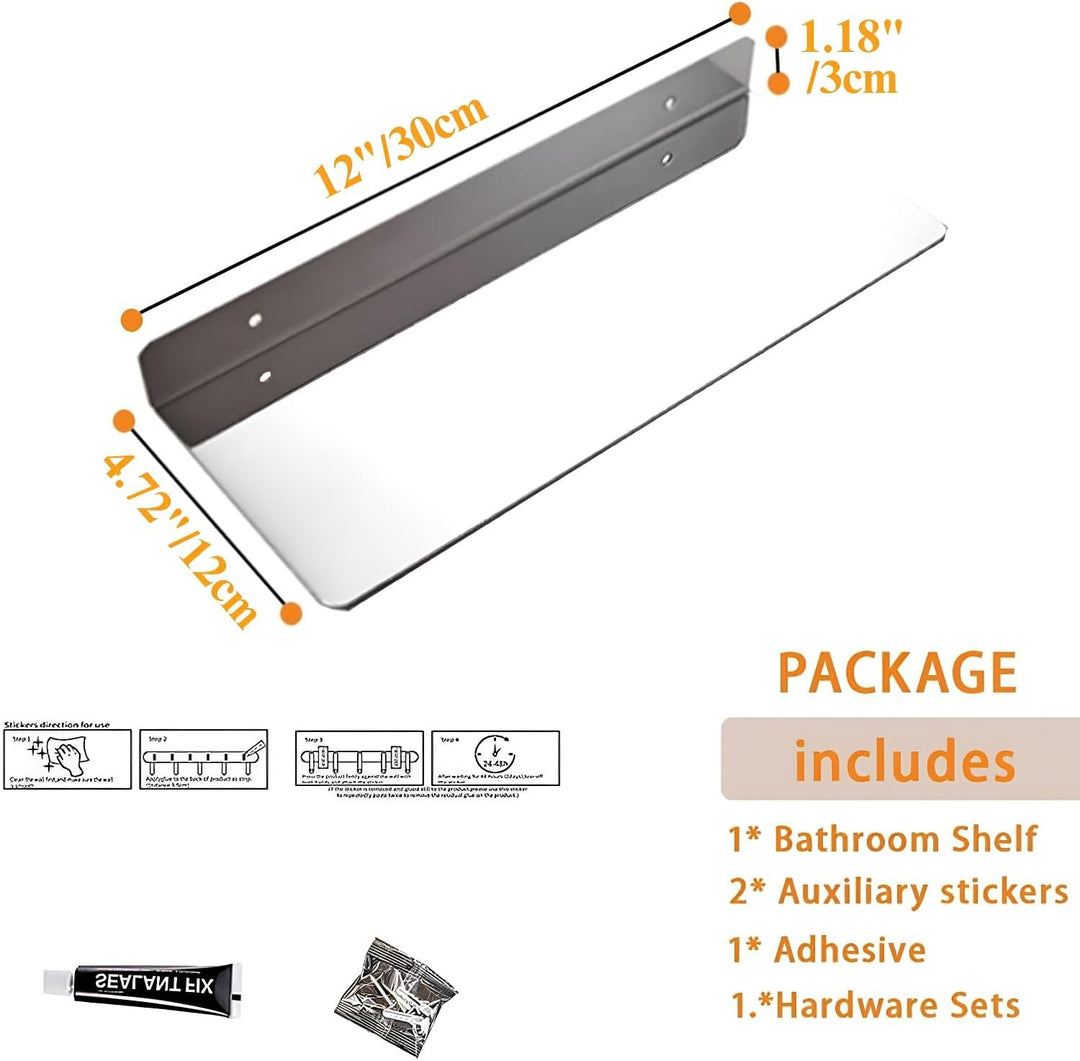 30CM Duschablage Ohne Bohren SUS304 Edelstahl Badablage Chrom Selbstklebende für Badezimmer Schlafzi