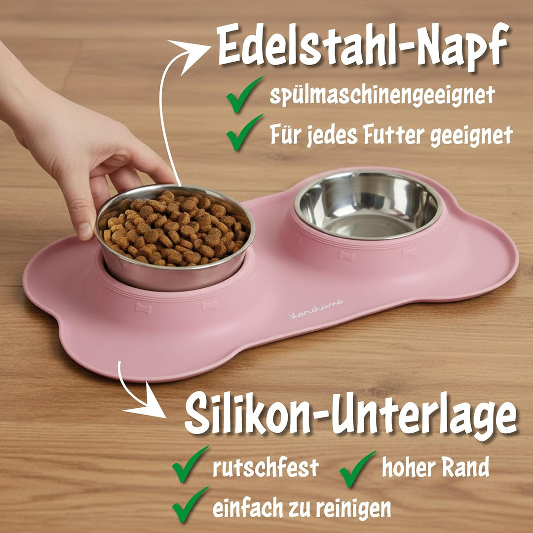 KaraLuna Napfunterlage mit Edelstahl Näpfen für Katzen & Hunde, 400ml, Rosa Rosa 400ml, Rosa 400ml