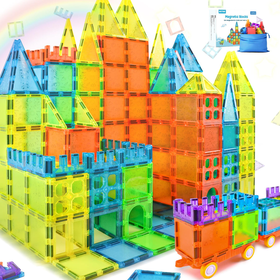 Magnetische Bausteine, 122 Teile Magnetbausteine STEM Magnet Spielzeug Kinder, Magnet Bausteine für