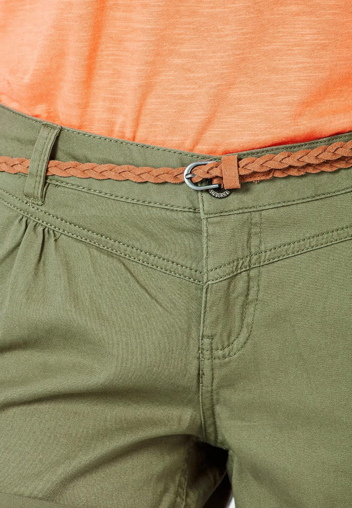 Sublevel Damen Kurze Hose Stretch-Shorts mit Flecht-Gürtel XS Middle-green, XS Middle-green