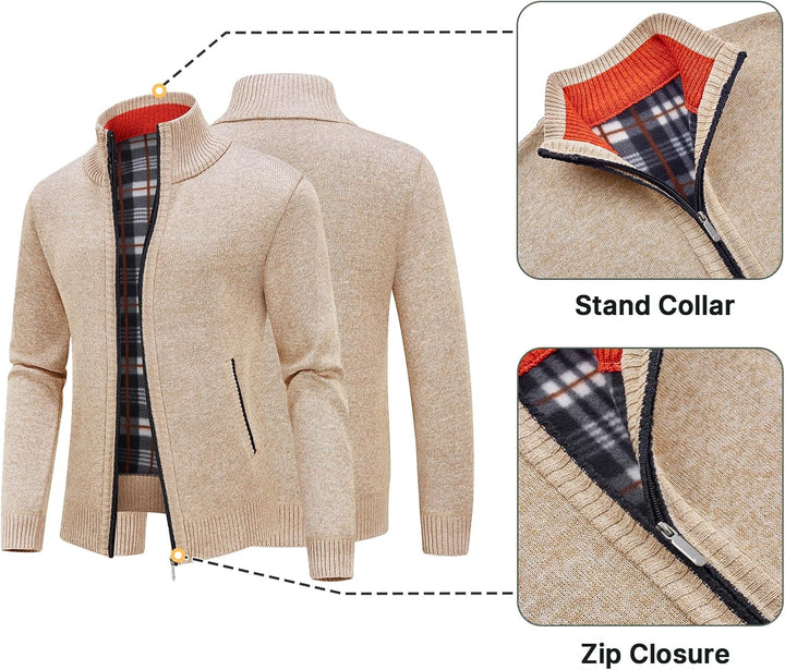 KUDORO Strickjacke Herren Cardigan Trachtenjacke mit Reissverschluss Gestrickt Wintermantel Strickja