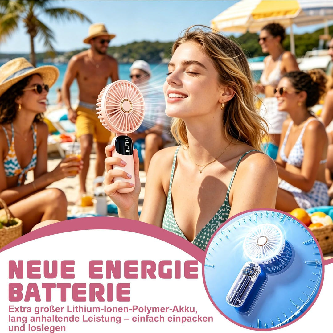 Handventilator Mini tragbarer USB-Lüfter, 5 Geschwindigkeitsstufen mit Halfter und Basis, klappbar f