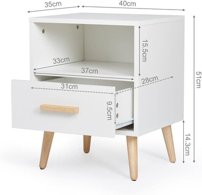 Mondeer Nachttisch, Nachtschrank mit 1 Schublade und 1 Offenem Fach, 40x30x51cm Holz Modern Nachtkom
