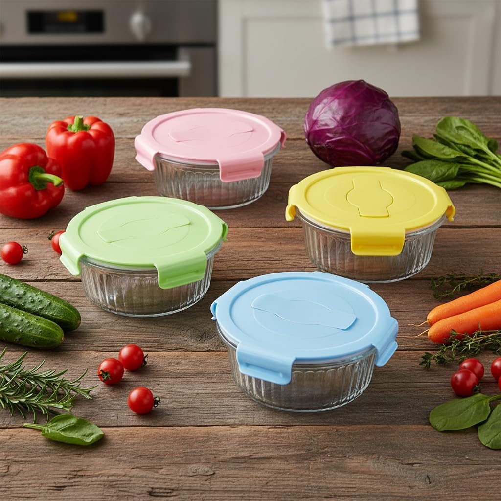 370ml Klein Runde Glasbehälter Mit Deckel Und Löffel, 12oz Runde Klein Meal Prep Gläser für Büro, Sc