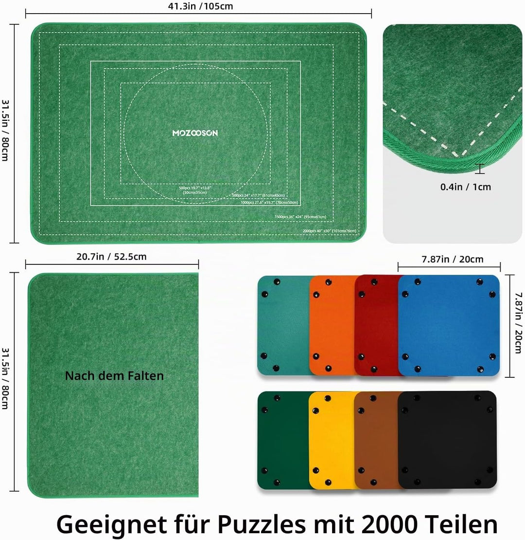 MOZOOSON Faltbares Puzzlebrett, Puzzlematte 2000 Teile mit Abdeckung, Puzzle-Aufbewahrung 41.3x31.5i