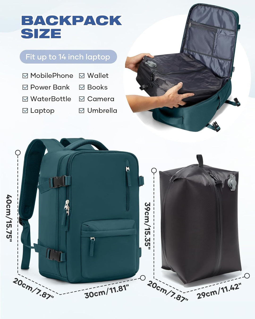 SZLX Vakuum Rucksack mit pumpe Ryanair Handgepäck 40x30x20 Damen Wizzair Handgepäck 40x30x20 Vakuum