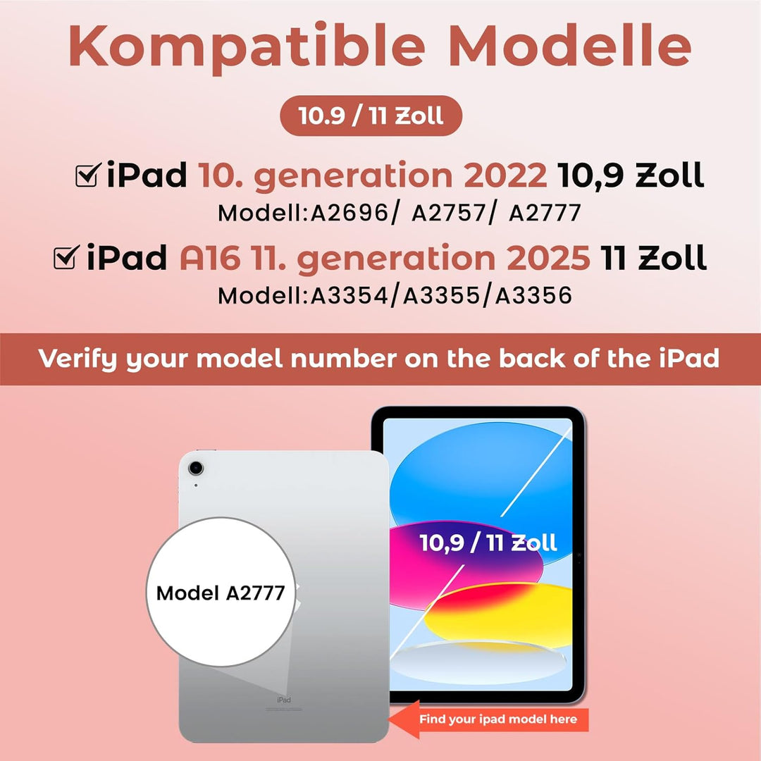 OYEEICE Hülle mit Tastatur für iPad A16 11 Generation 2025/10 Generation 2022 (11/10.9 Zoll), Vergrö