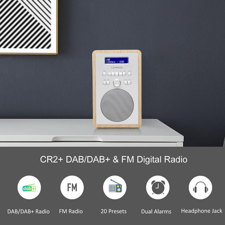 LEMEGA CR2+ DAB/DAB+ Digitalradio, FM-Digitalradio, kleines DAB-Radio, netzbetrieben, Dual-Wecker, K
