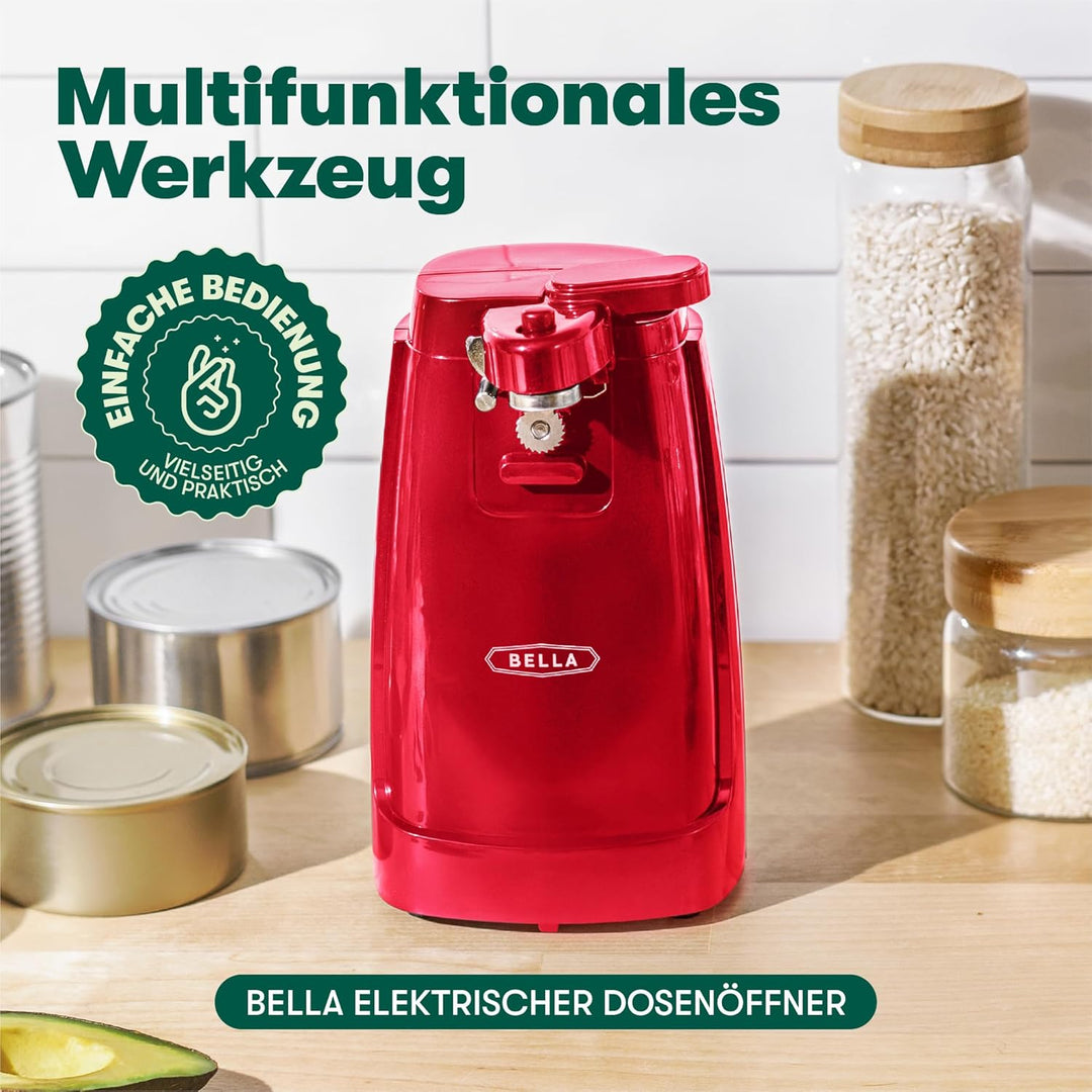 bella Elektrischer Dosenöffner und Messerschärfer, Multifunktionaler Gläser- und Flaschenöffner mit