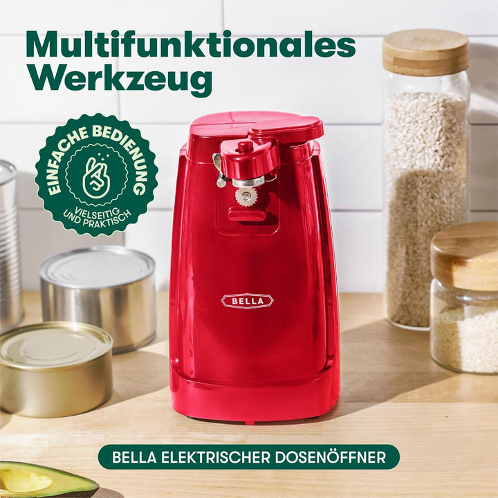 bella Elektrischer Dosenöffner und Messerschärfer, Multifunktionaler Gläser- und Flaschenöffner mit