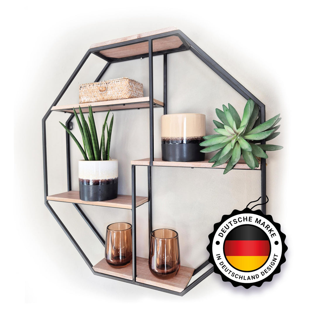 Kyto Wandregal Achteckig 60x60cm Durchmesser, Robustes Oktagon Deko Regal aus Metall Oktagonalform u