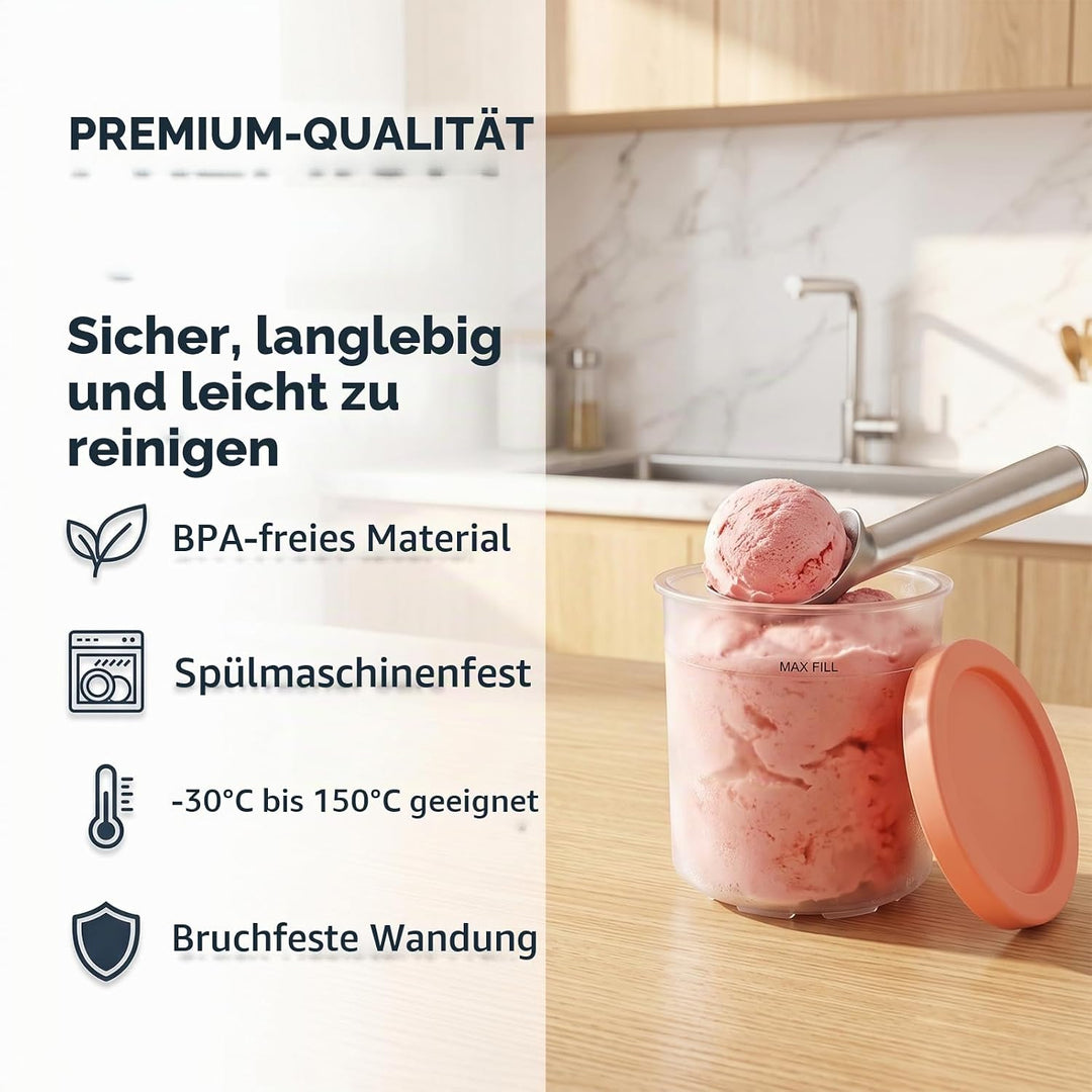 Behälter für Ninja Creami, 4 Stück Ersatzbecher &amp; Deluxe Behälter Set, 500ml Becher mit Farbkappen,