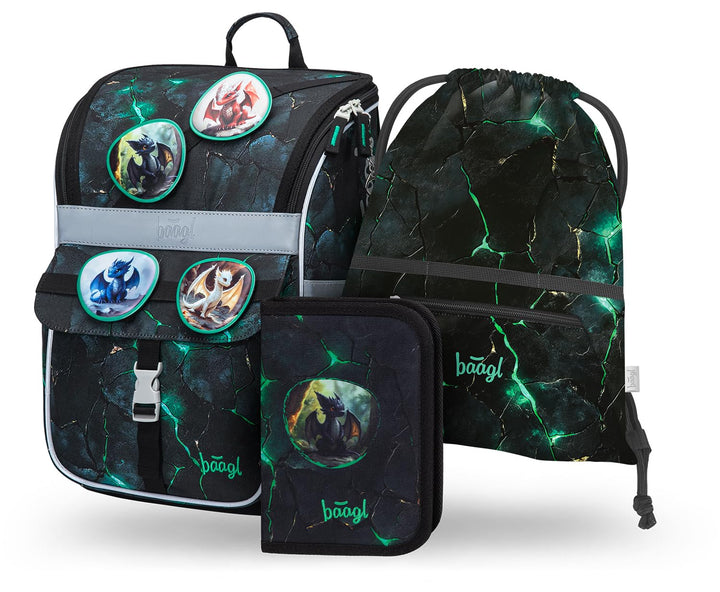 Baagl Schulranzen Jungen Set 3 Teilig (Zippy Schultasche für 1. Klasse, Mäppchen, Turnbeutel), Grund