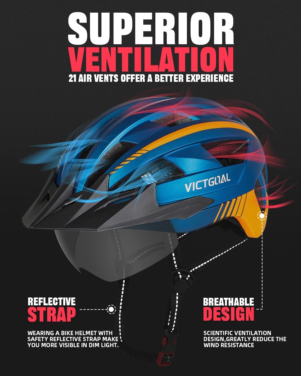 VICTGOAL Fahrradhelm Herren Damen MTB Helm mit Abnehmbarer Magnetische Schutzbrille Visier Atmungsak