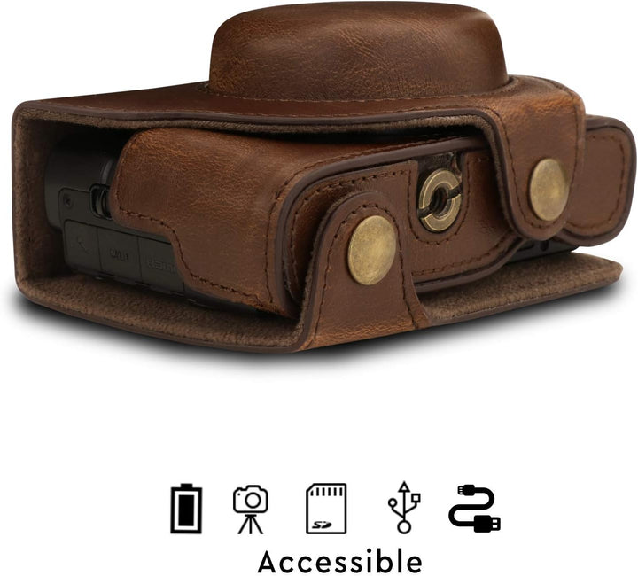 MegaGear MG1731 Ever Ready Leder Kameratasche mit Trageriemen kompatibel mit Sony Cyber-Shot DSC-RX1