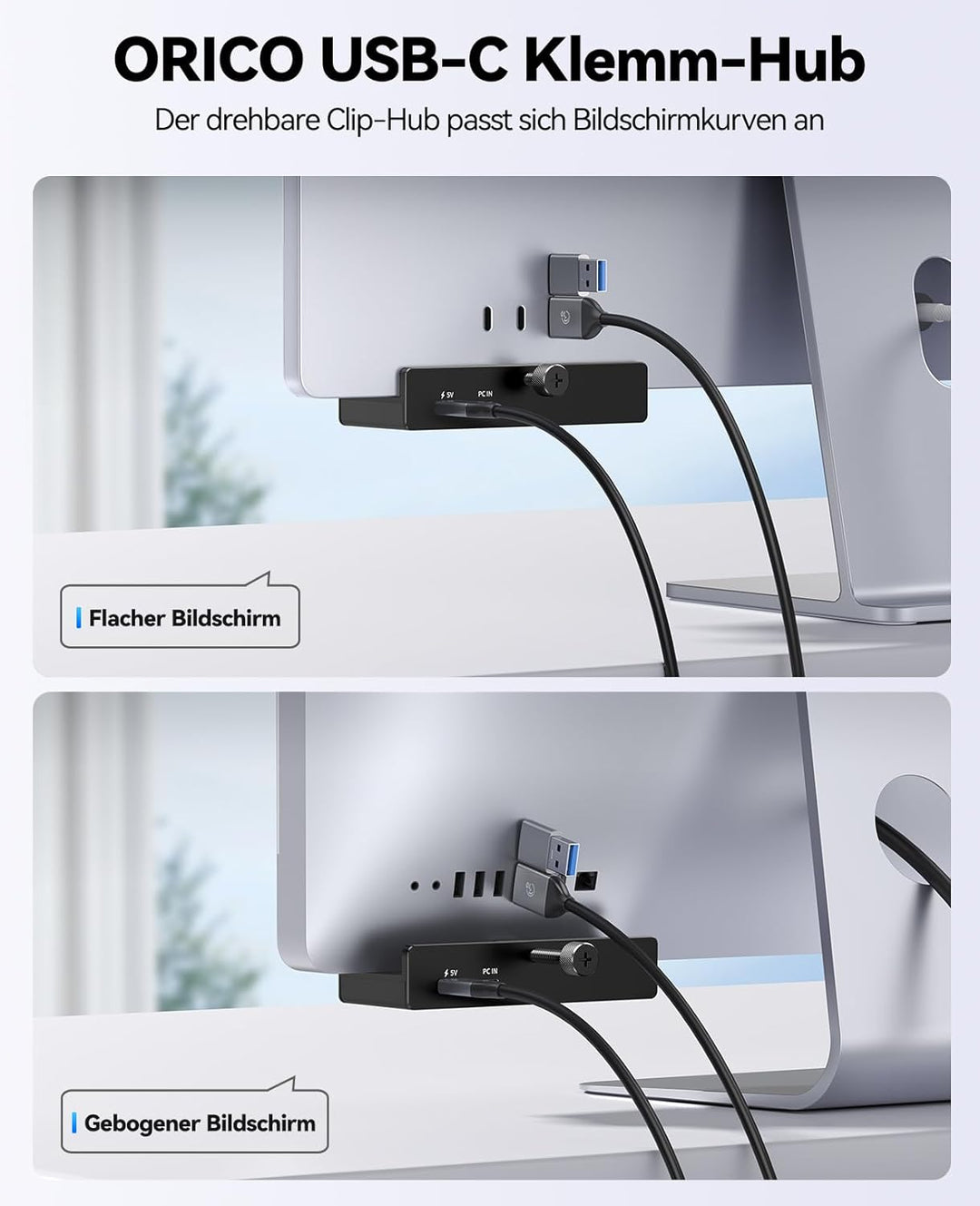 ORICO USB Hub 3.2, Aluminum USB-Hub und 5V Stromversorgung, 10 Gbit/s 3 Port s USB Verteiler, SD/TF