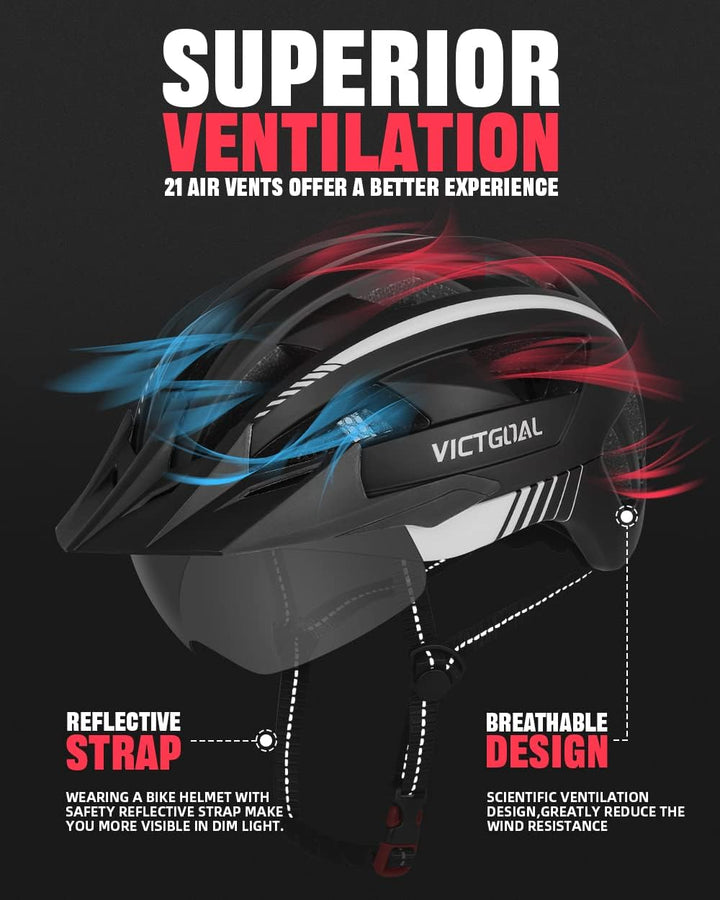 VICTGOAL Fahrradhelm MTB Mountainbike Helm mit magnetischem Visier Abnehmbarer Sonnenschutzkappe und