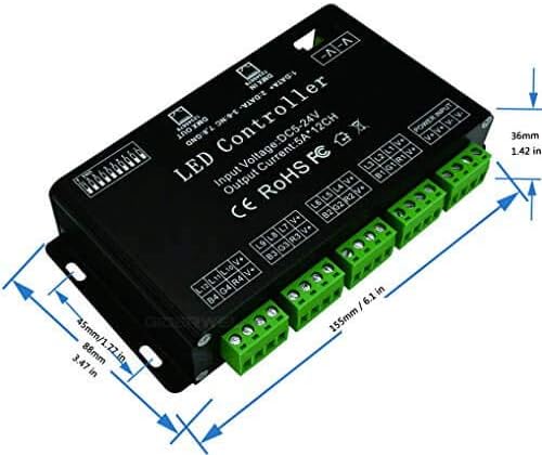 12 Kanal DMX Decoder,DMX512 Decoder RGB LED Controller 60A PWM DMX512 Dimmertreiber für RGB LED Stre
