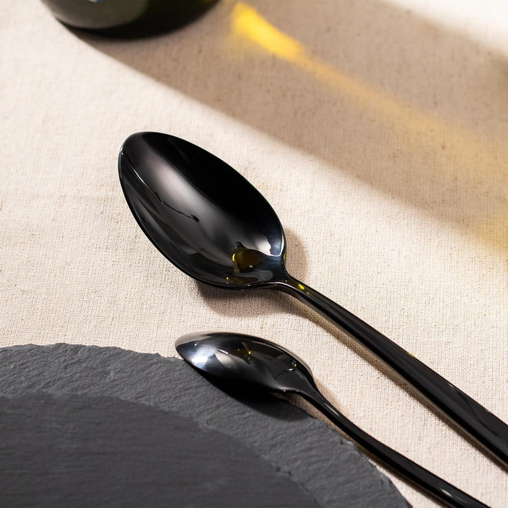 Alata Konrad 18/10 Edelstahl Poliert Schwarz, Besteck Set 6 Personen, Essbesteck 30 teilig, Monobloc