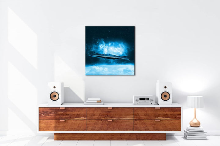 deyoli beeindruckendes Raumschiff im Universum Format: 70x70 Effekt: Monocrome Blau als Leinwand, Mo