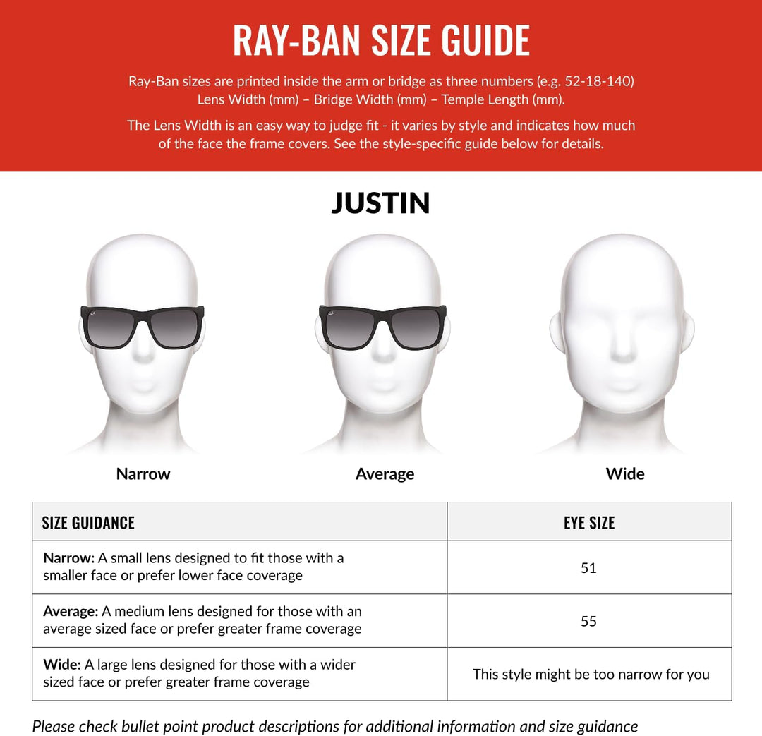 Ray-Ban unisex Justin Sonnenbrille, Rot(Rot/Blau), 51 Medium (Herstellergrösse: 51) Schwarz (Negro),