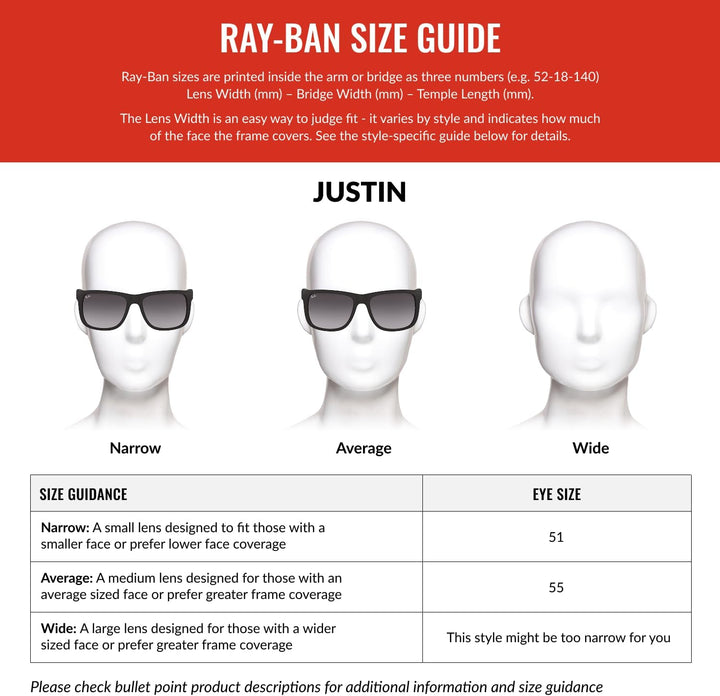Ray-Ban unisex Justin Sonnenbrille, Rot(Rot/Blau), 51 Medium (Herstellergrösse: 51) Schwarz (Negro),