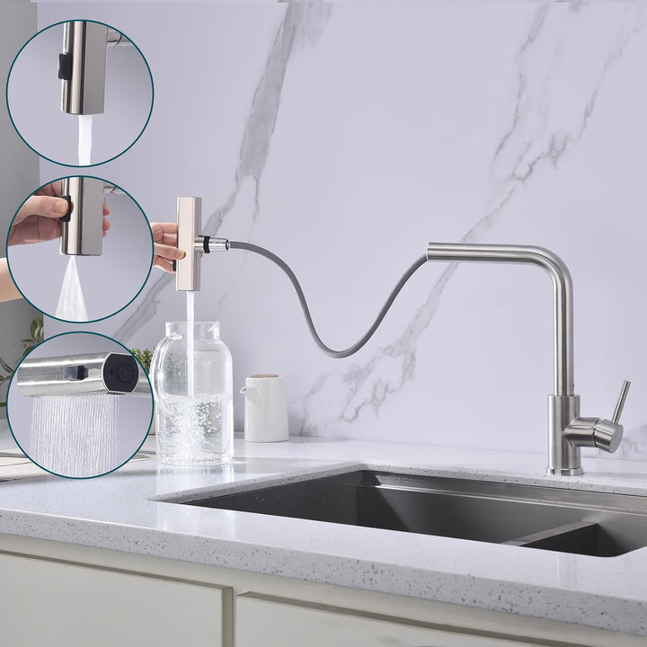 HOMELODY Wasserhahn Küche, Küchenarmatur Ausziehbar mit 3 Strahlarten, Spültischarmatur mit Brause,