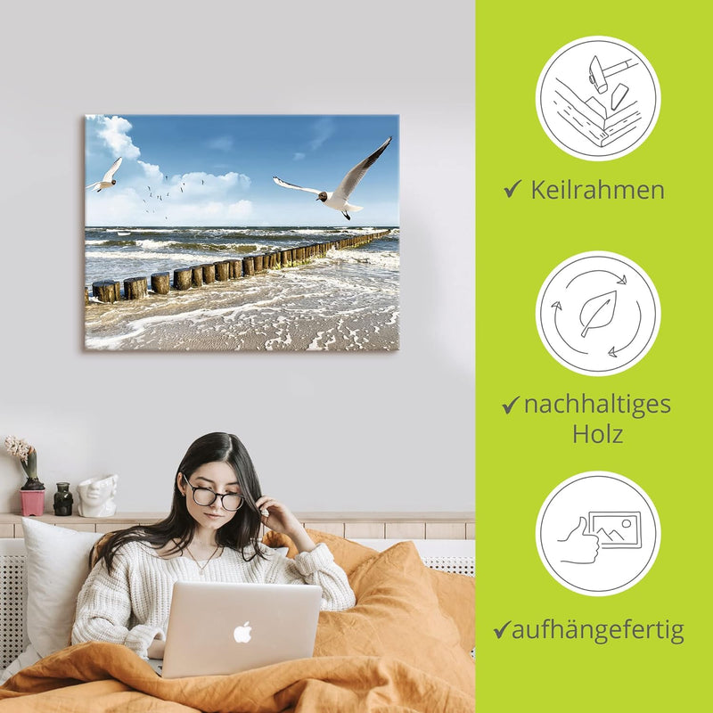 Artland Leinwandbild Wandbild Bild auf Leinwand 80x60 cm Wanddeko Strand Meer Maritim Landschaft See