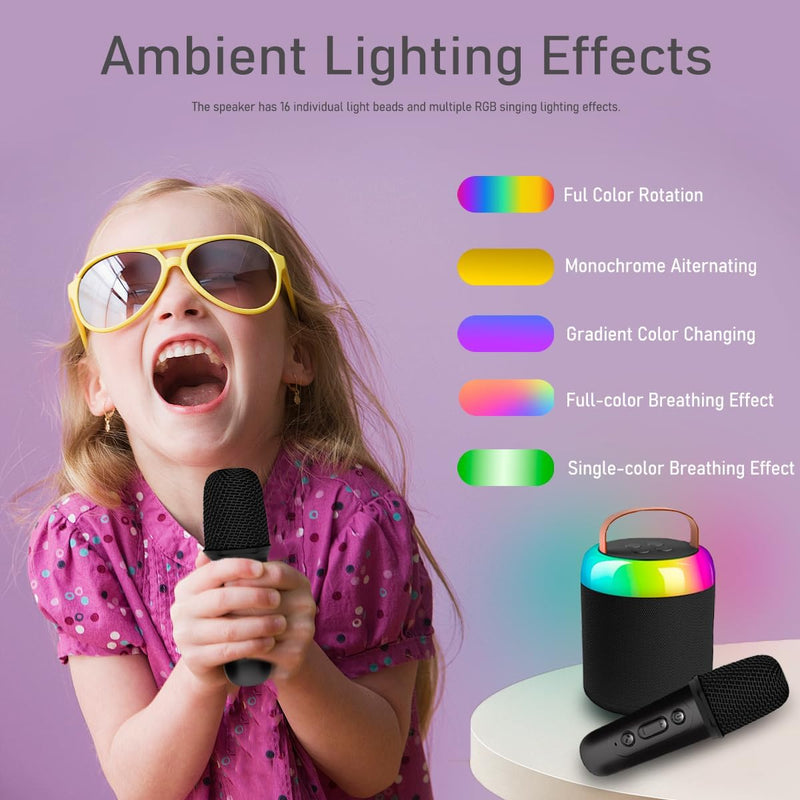 auvstar Karaoke Maschine für Kinder, Tragbarer Mini Bluetooth Karaoke Lautsprecher mit 2 kabellosen