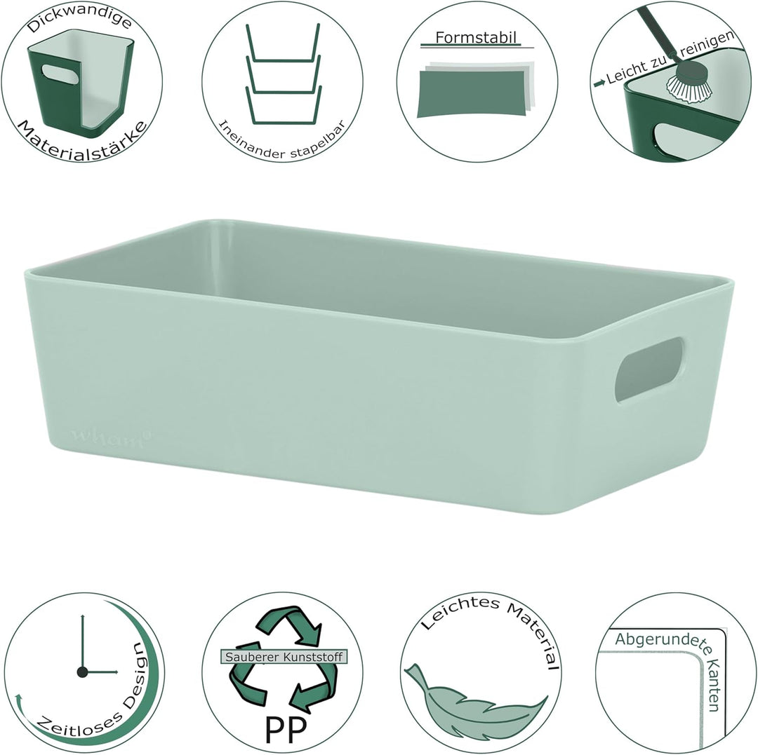 12x Ordnungsboxen - 6 cm hoch - SILBERGRÜN - 20x12,5x6cm - 1,2 Liter - Ordnungskorb - Schubladenorga