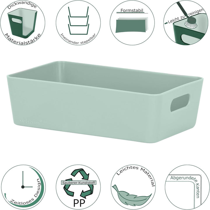 12x Ordnungsboxen - 6 cm hoch - SILBERGRÜN - 20x12,5x6cm - 1,2 Liter - Ordnungskorb - Schubladenorga