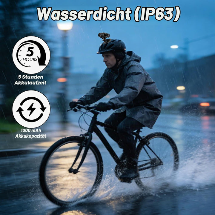 1080P HD Action Cam, 120° Weitwinkel Helmkamera, IP66 Dashcam Fahrrad mit 64GB Speicherkarte &amp; 1000m