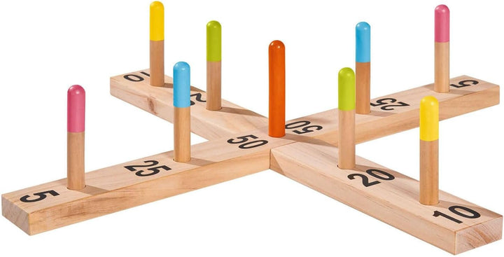 Eichhorn 100004505 - Outdoor Ringwurfspiel - 50x50cm mit 5 Wurfringen, 1 Kreuz, 9 Spielstäben, aus K