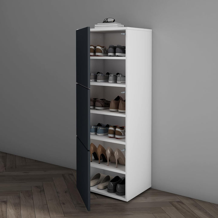 Mai & Mai Schuhschrank Schuhkommode mit 3 Schränken BTH: 45x36x120 cm Schuhregal Möbel in Weiss matt