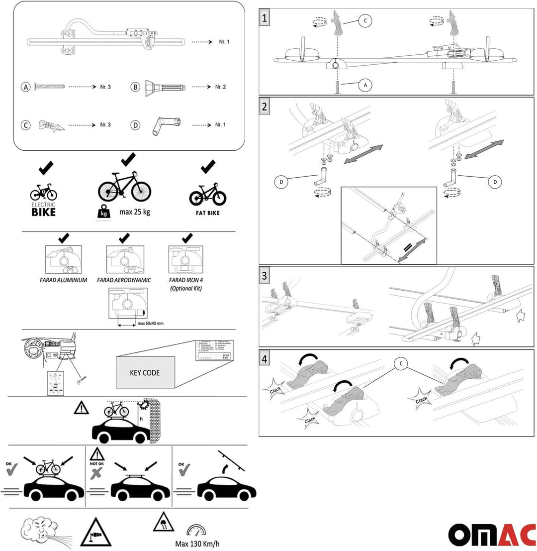 Farad Fahrradträger Dachfahrradträger kompatibel mit Fahrräder bis 25kg Stahl EBike FatBike