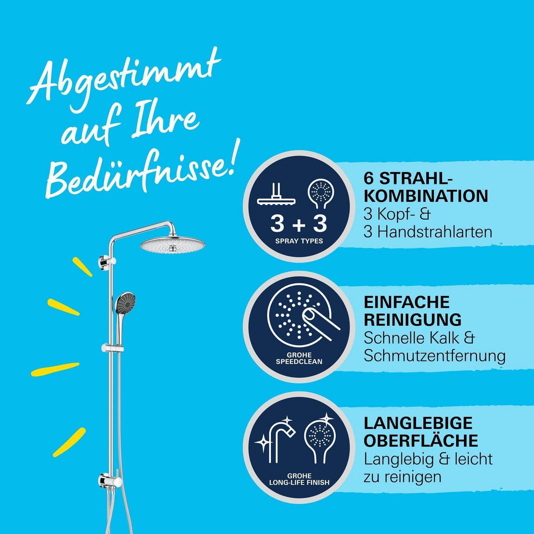 GROHE Vitalio Joy Shower System 260 - Duschsystem mit Umstellung (für die Wandmontage, 3 Strahlarten