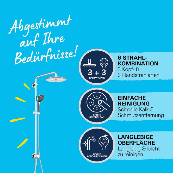 GROHE Vitalio Joy Shower System 260 - Duschsystem mit Umstellung (für die Wandmontage, 3 Strahlarten