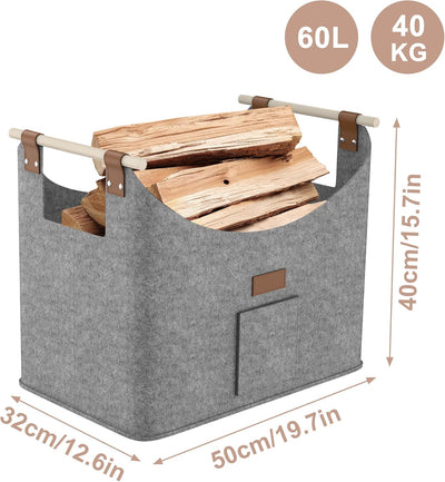 Aufun 2x Holzkorb für Kaminholz, XXL Faltbarer Brennholzkorb Filzkorb extra dicker Filz und verstärk