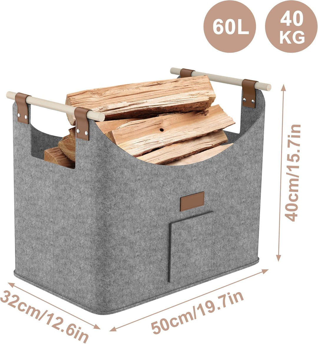 FIVMEN 2X Filztasche für Kaminholz Brennholz Faltbar mit Extra Dicker Filz und Verstärkter Holzgriff