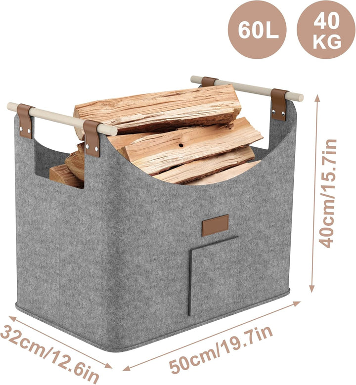 FIVMEN 2X Filztasche für Kaminholz Brennholz Faltbar mit Extra Dicker Filz und Verstärkter Holzgriff
