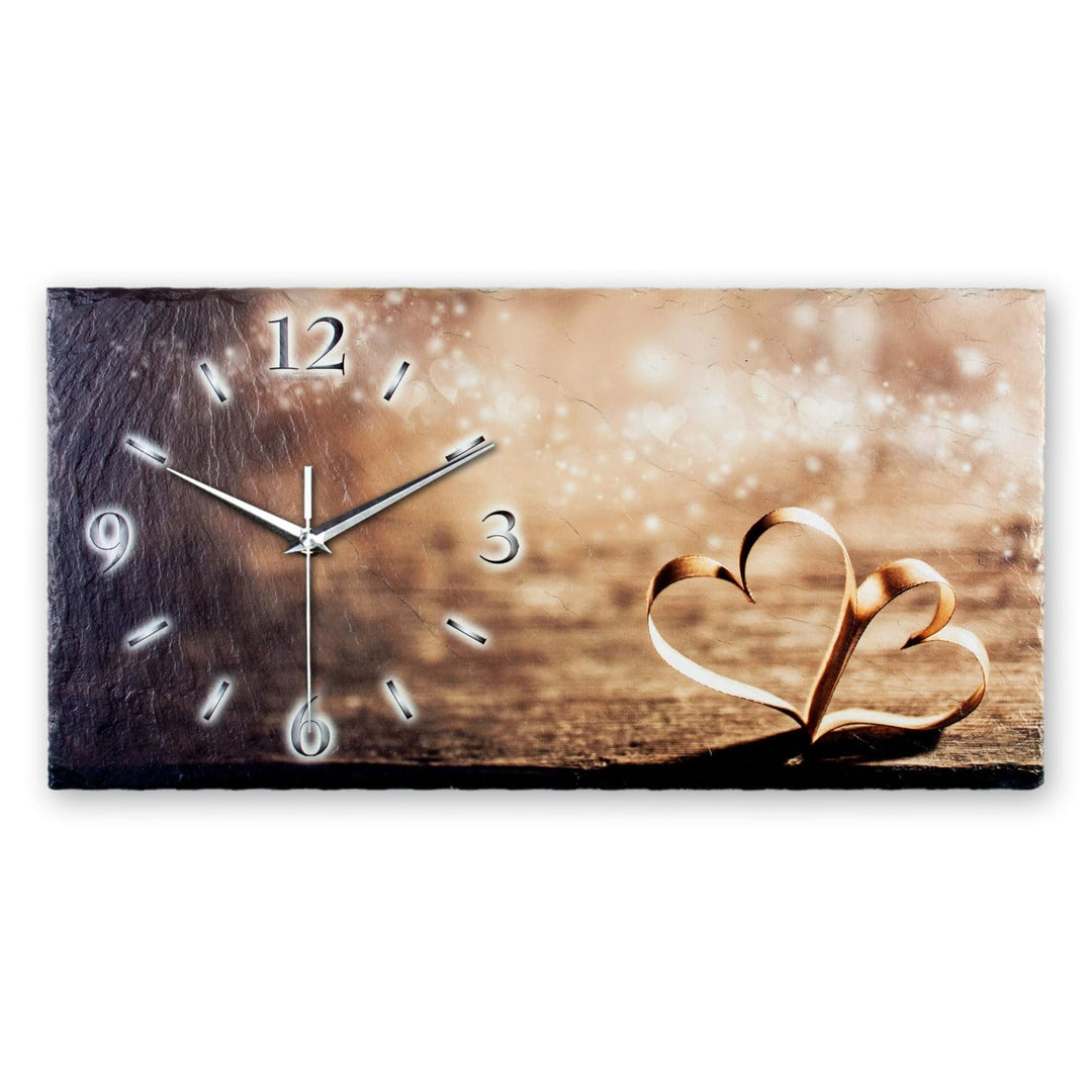 Kreative Feder Designer-WANDUHR Holzherz aus Stein mit Zeigern aus gebürstetem Aluminium - Designeru