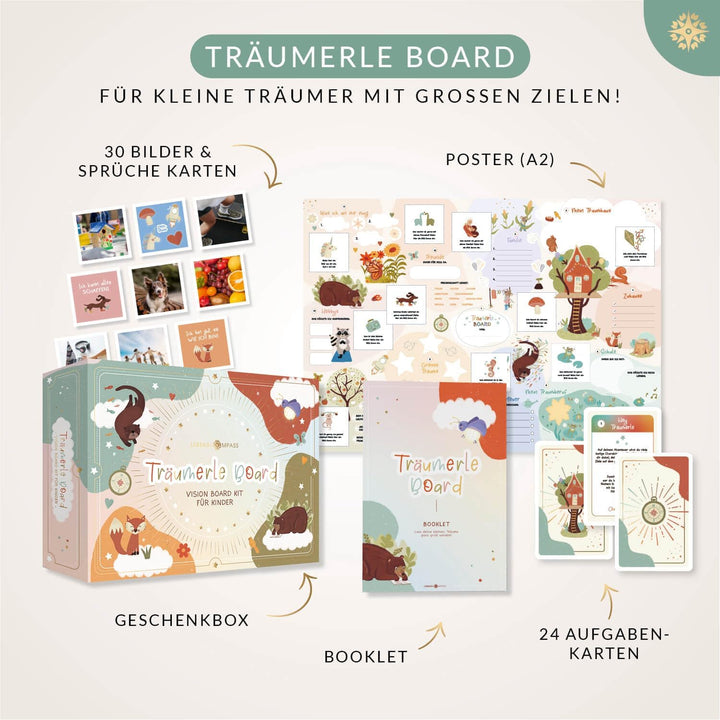 LEBENSKOMPASS Träumerle Board für Kinder - Vision Board Set für Kinder - DAS ORIGINAL - Bastelset fü