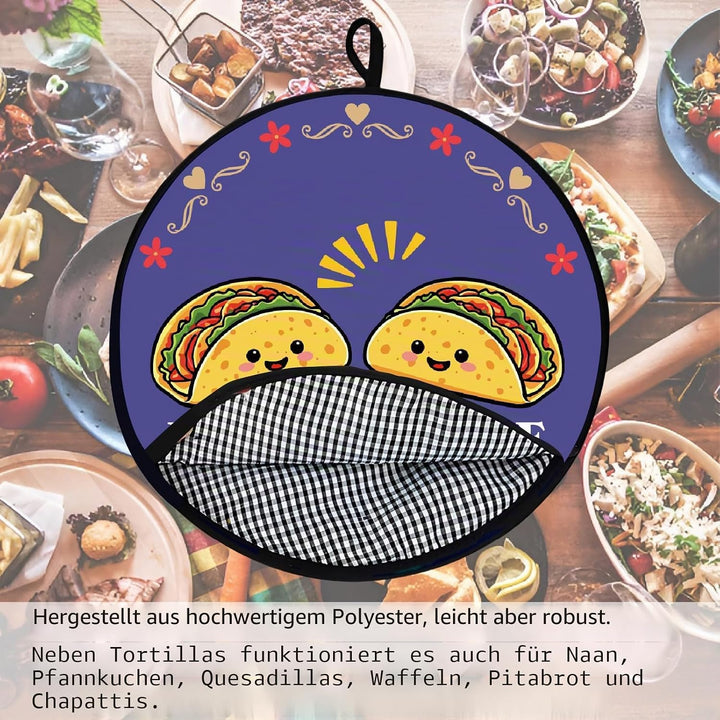 CREATCABIN Tortilla Wärmer Tacos Tortilla Halter Wärmer Tragbar Polyestergewebe Blau Doppeldruck Fri