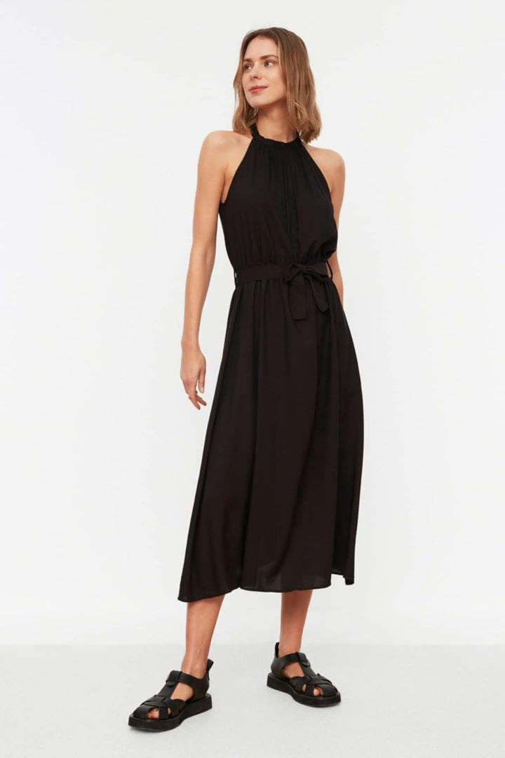 TRENDYOL Frau Midi A-Linie Regular Fit Webstoff Kleid 42 Schwarz, 42 Schwarz