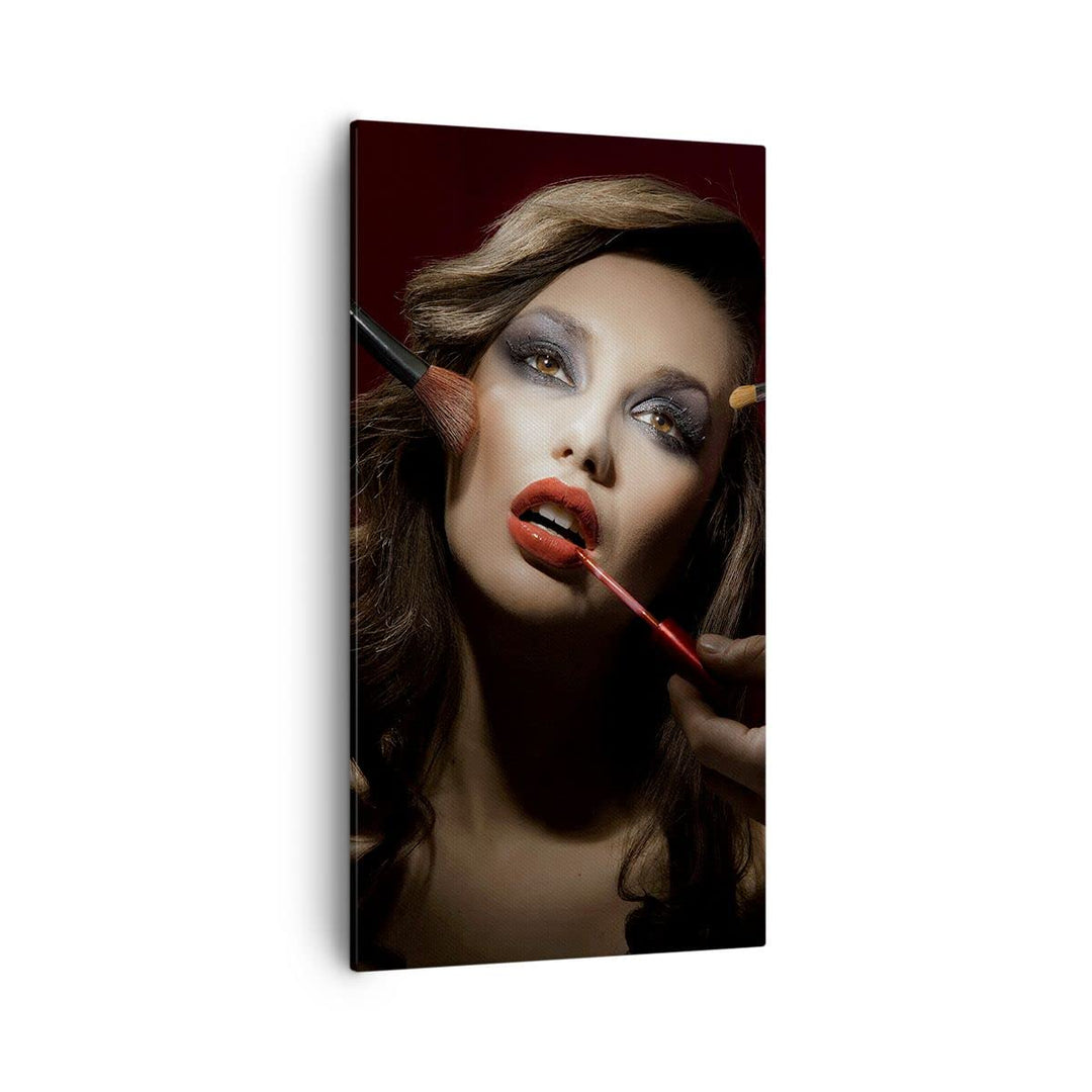 Bilder auf Leinwand 55x100cm Leinwandbild mit Rahmen Frau Make-up schön Gross Wanddeko Bild Schlafzi