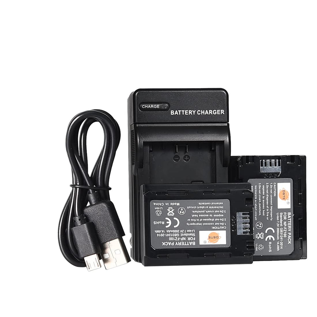 DSTE NP-FZ100 Li-Ionen Batterie (2 Stück) und Micro USB Ladegerät Kompatibel für Sony A6700 A7R3 A7R